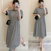 Pregnant women dress in summer large striped dress long fashion tide loose thin short sleeve T-shirt A-shirt
