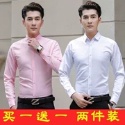Anh em phù hợp với chú rể áo sơ mi trắng dài tay nam mùa thu áo cưới chú rể áo mỏng phần kinh doanh chuyên nghiệp
