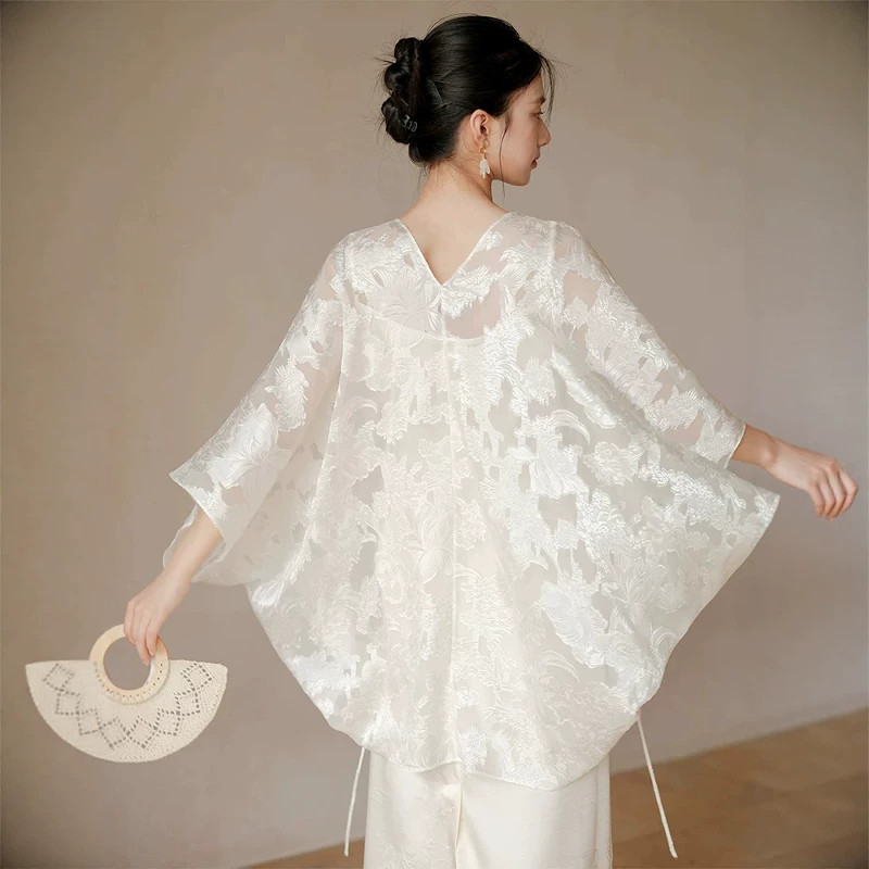 New Chinese Style White Jacquard Ice Silk Sun Protection Clothing for Women, Summer Irregular Cardigan, Thin Coat, Loose Air-Conditioning Shirt Top New Chinese Style White Jacquard Ice Silk Sun Protection Clothing for Women, Summer Irregular Cardigan, Thin Coat, Loose Air-Conditioning Shirt Top