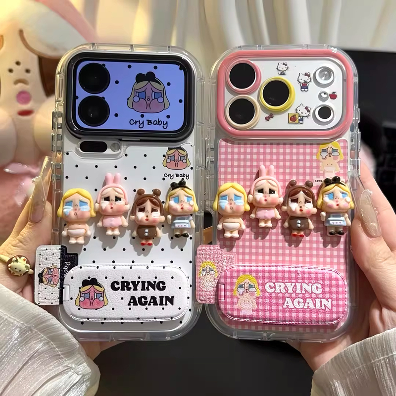Cute 3D Crying Baby Doll Stand Suitable for Apple, Oppo, Huawei, Honor, Vivo, Xiaomi Phone Cases, 17 Pro Max New Unique and Beautiful Protective Cover, Mate 80 New Cute Case