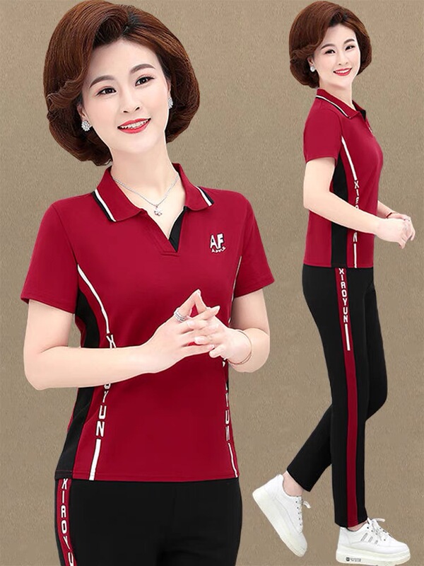 Mom's Summer Short-Sleeved Middle-Aged Women's Sportswear Suit, Summer Middle-Aged and Elderly Women's 40-50 Year Old Large Size Two-Piece Set Mom's Summer Short-Sleeved Middle-Aged Women's Sportswear Suit, Summer Middle-Aged and Elderly Women's 40-50 Year Old Large Size Two-Piece Set