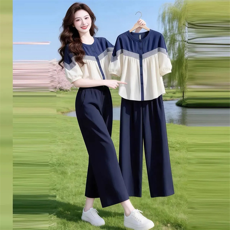 Fashionable Women's Suit 2026 Summer New Stylish and Trendy Set That Covers the Belly, Looks Slimming, Loose-Fitting Shirt and Wide-Leg Pants Two-Piece Set Fashionable Women's Suit 2026 Summer New Stylish and Trendy Set That Covers the Belly, Looks Slimming, Loose-Fitting Shirt and Wide-Leg Pants Two-Piece Set