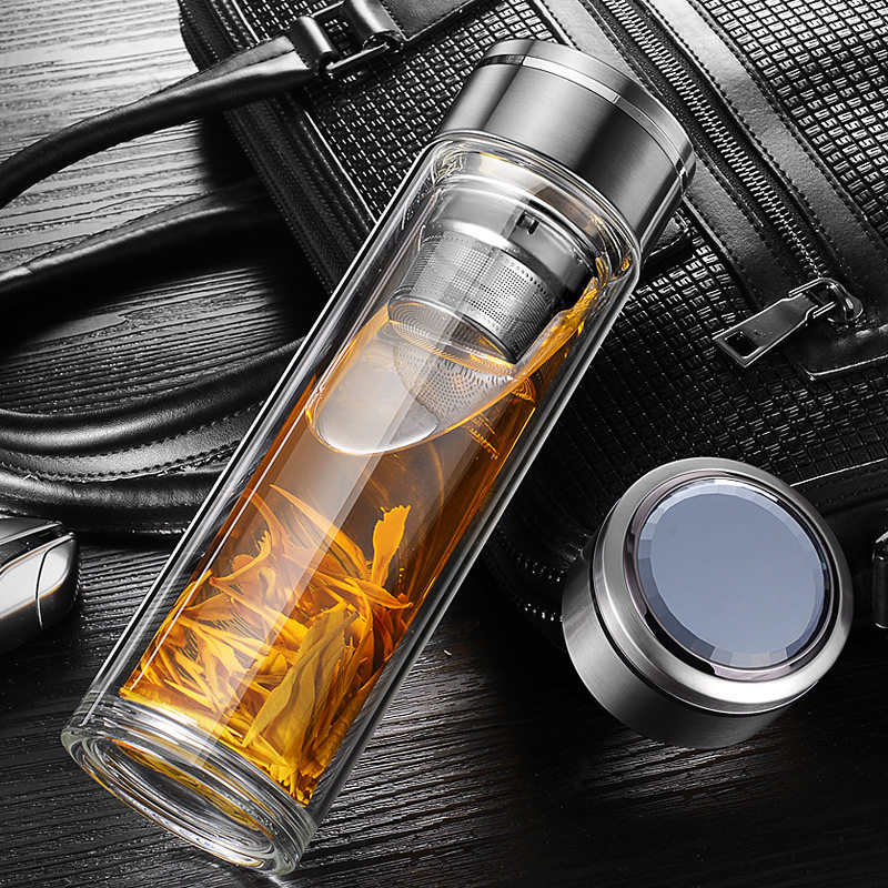 KM New Double Glass High Boron Silicon Business Crystal Steel Cover Crystal Cup Creative Gift Promotional Advertising