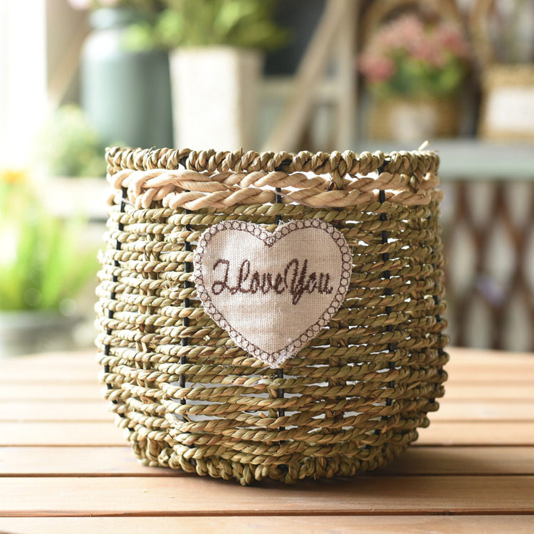 Pastoral straw weaving flower basket willow weaving hand basket Nordic creative rattan weaving dried flower arrangement basket succulent green plant pot flower vessel