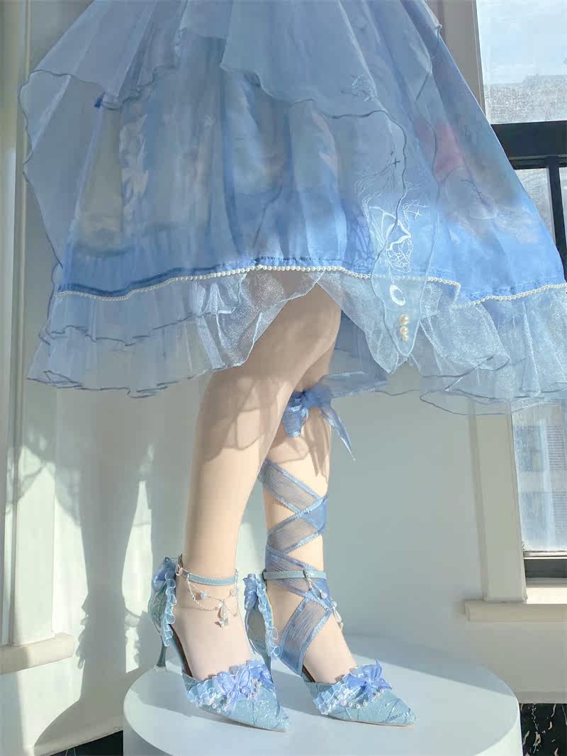 Обувь 汉姿娇语原创深海医院花嫁lo鞋尖头百搭lolita手作高跟鞋优雅茶会