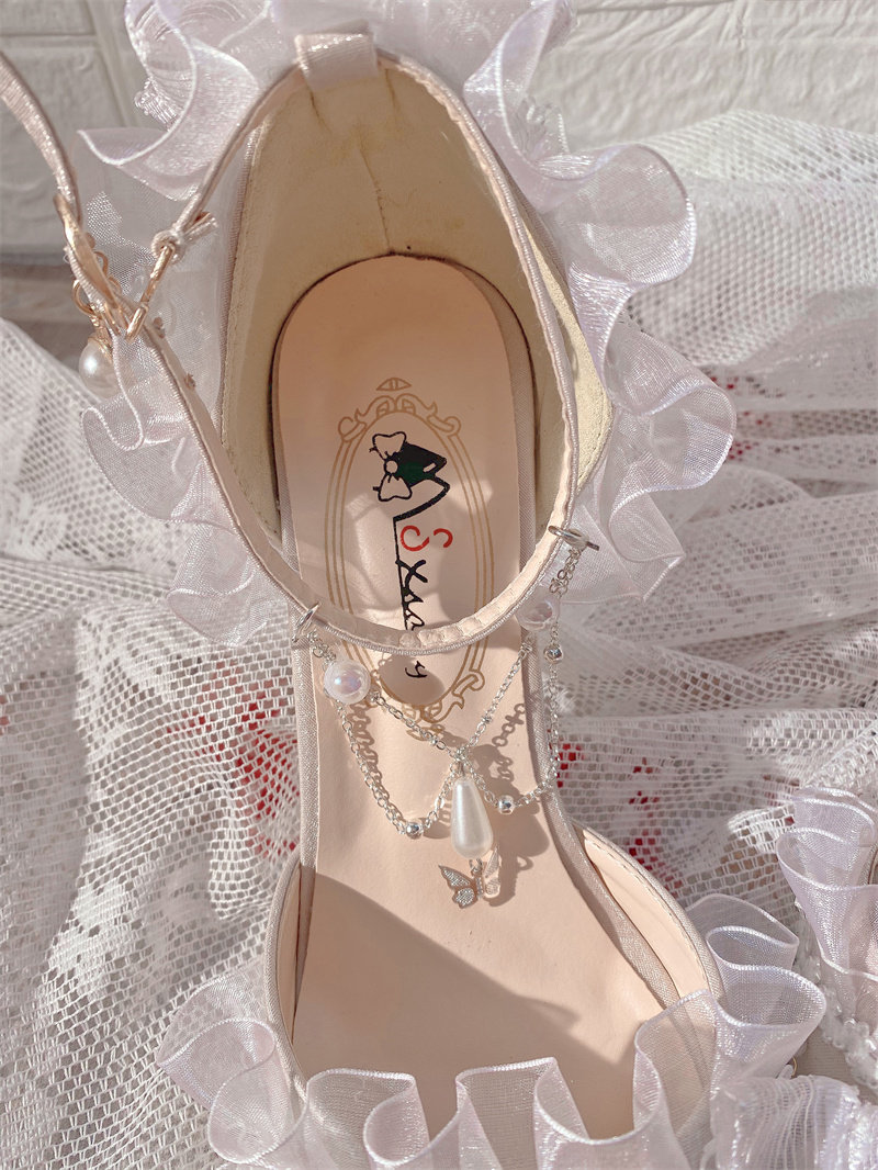 Обувь 汉姿娇语原创深海医院花嫁lo鞋尖头百搭lolita手作高跟鞋优雅茶会