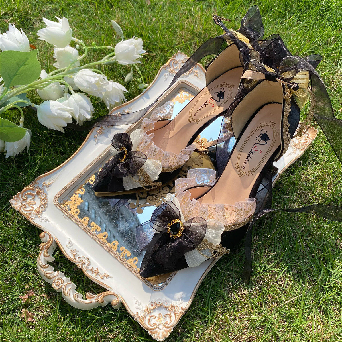 Обувь 原创设计lolita手作太炎兽高跟鞋婚鞋中华风花嫁鞋酒红茶会尖头鞋 Original design