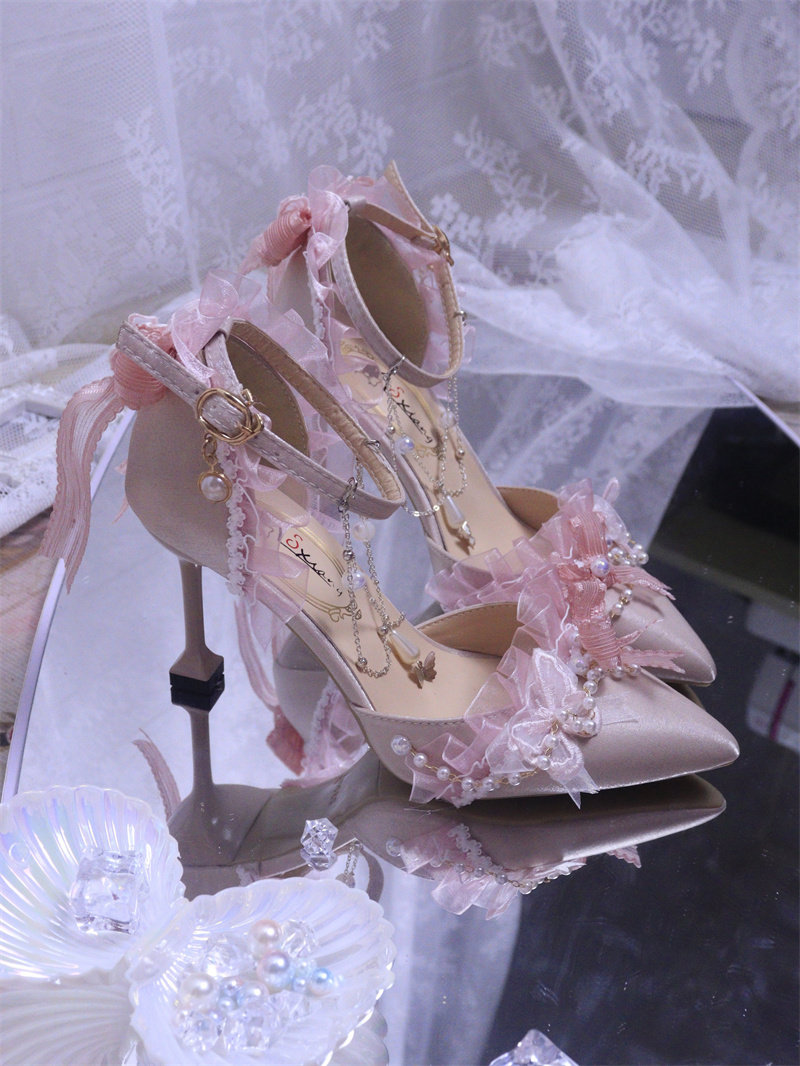 Обувь 原创深海医院花嫁lo鞋尖头芙拉小姐手作优雅高跟鞋百搭lolita茶会