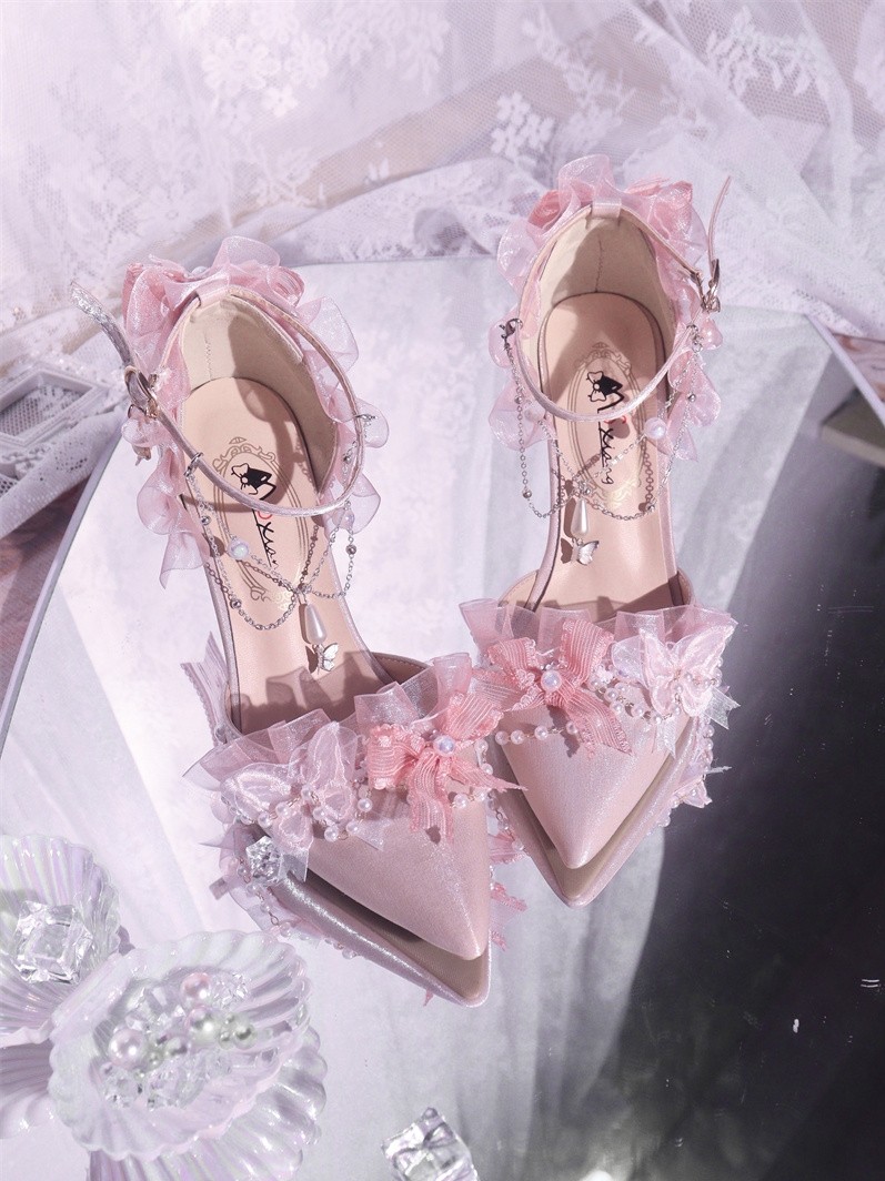 Обувь 汉姿娇语原创深海医院花嫁lo鞋尖头百搭lolita手作高跟鞋优雅茶会