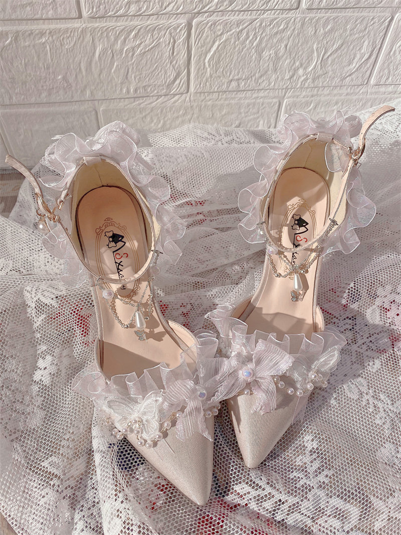 Обувь 汉姿娇语原创深海医院花嫁lo鞋尖头百搭lolita手作高跟鞋优雅茶会