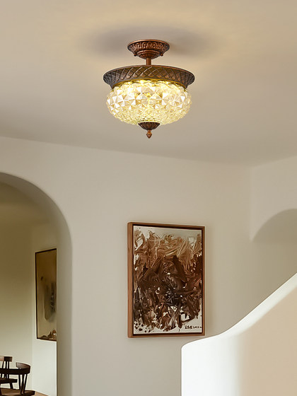American Retro Ceiling Lamp, Entrance Door Lamp, Country Style Corridor, Aisle Balcony Lamp, Creative Pineapple Glass Lamp