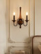 American Retro Candle Wall Lamp Bedroom Bedside Lamp French Mid-Century Solid Wood Living Room Background Wall Double-Headed Candlestick Lamp