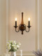 American Retro Candle Wall Lamp Bedroom Bedside Lamp French Mid-Century Solid Wood Living Room Background Wall Double-Headed Candlestick Lamp
