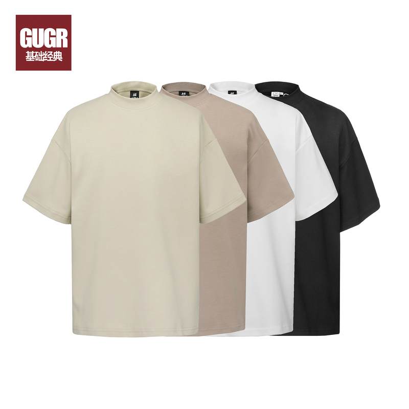Gugr 300g Brushed Cotton Feel, Heavy Anti-Wrinkle, Summer American-Style Small Neckline Short-Sleeve Unisex Drop Shoulder T-Shirt Top