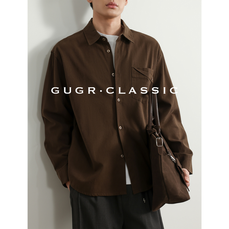 Gugr【Lyocell Cotton】Commuting Relaxed Fit Lapel Long Sleeve Shirt Men's Autumn Old Money Style Shirt Jacket