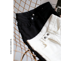 Warmo jeans womens pants fall and winter slim fit and thin black and white small feet tight-fitting plus velvet outerwear high waist nine points