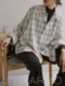 Warmo/2024 Spring and Autumn White Plaid Shirt Long Sleeve Casual Loose Slim Lapel Mid-length Shirt for Women