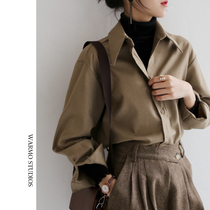 Warmo Jiangnuan spring and autumn casual solid color long-sleeved shirt womens simple loose all-match Korean shirt commuting OL