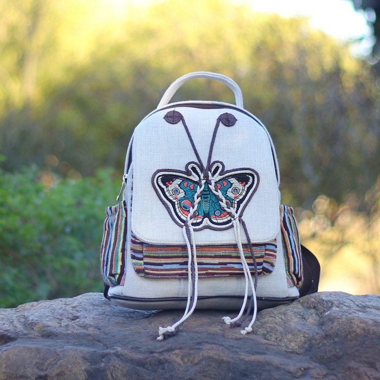Woven Girl Bag National Wind Bag Cotton Hemp Bag Bean Bag Pull Chain Buckle Butterfly Double Shoulder Bag M307