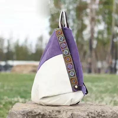 New fashion National style canvas backpack triangle light bag ladies shoulder bag Joker student bag 9806