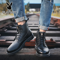 Playboy Martin boots mens spring 2021 tooling boots mens mid-help leather boots Martin shoes mens tide high-top