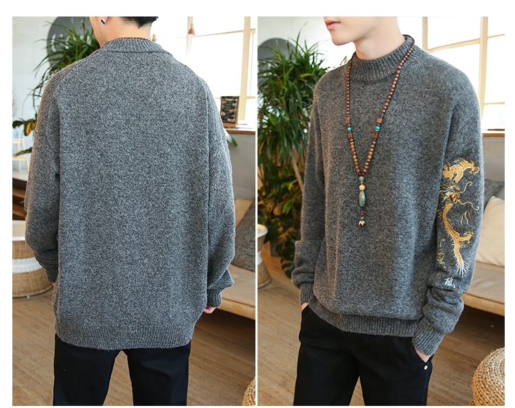Mùa đông 2018 mới phong cách Trung Quốc áo len nửa cổ nam cộng với áo khoác nam to béo áo len cardigan nam
