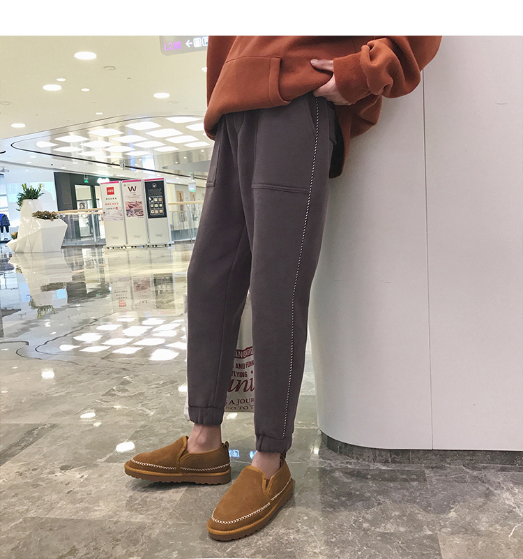 Mùa đông cộng với quần nhung dày nam quần lửng ống rộng thông thường phiên bản Hàn Quốc của xu hướng quần quần thời trang túi rộng quần âu nam đẹp