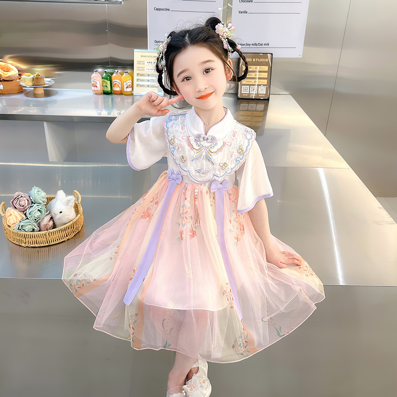 Girls' Summer Short-Sleeved Han Dynasty Dress, June 1St Performance Costume, Baby Girl's Ancient Costume, Tang Suit Dress, Kidsren's Princess Dress