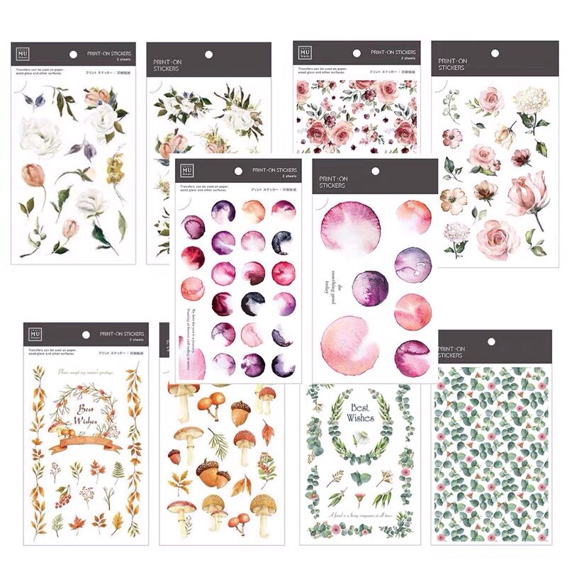 (Five Pieces) Taiwan MU imported transfer stickers retro flower hand account stickers DIY creative stickers