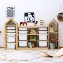 Childrens toy storage cabinet large capacity solid wood bookshelf two-in-one storage baby toy cabinet small house storage cabinet