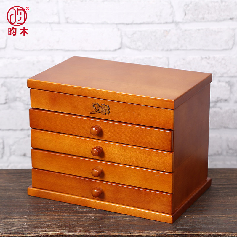 Solid wood jewelry storage box wooden jewelry box handjewelry Princess European style Korean retro large capacity with mirror