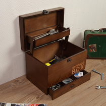 Hardware tool box storage and finishing box Household large wooden multi-function storage cabinet retro empty box