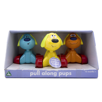 ELC pull along pups infant toddler pull toy sounds and barks for puppies 3 pack walks side by side