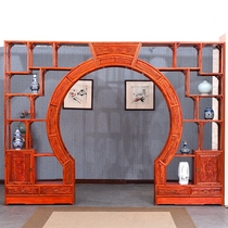 Ming and Qing antique solid wood furniture bilateral Moonhole door screen living room partition Bo ancient frame Duobao cabinet Elm