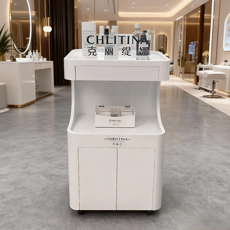 New Model Beauty Salon Trolley for Skin Management Spa Center, Solid Wood Tool Cart with Storage Rack