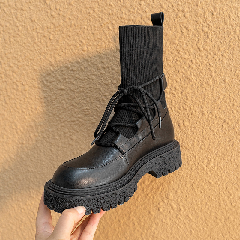 (Clearance)Martin Boots Women's 2021 New Boots Thick Sole Women's Boots Winter Single Boots Black Short Boots Elastic Boots