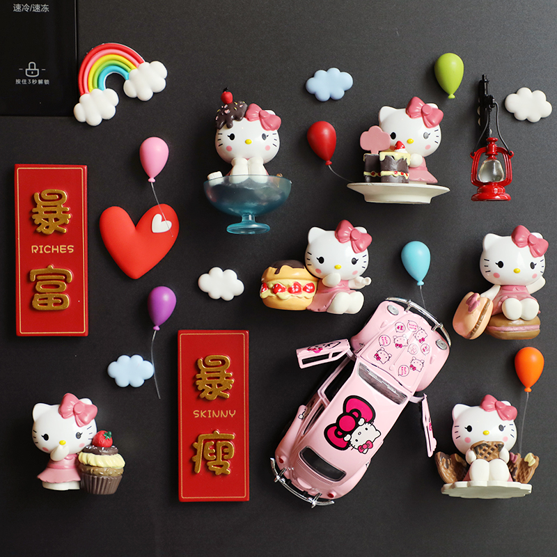Cute cartoon KT cat refrigerator sticker magnet 3D stereo doll message photo sticker creative magnet Home decoration