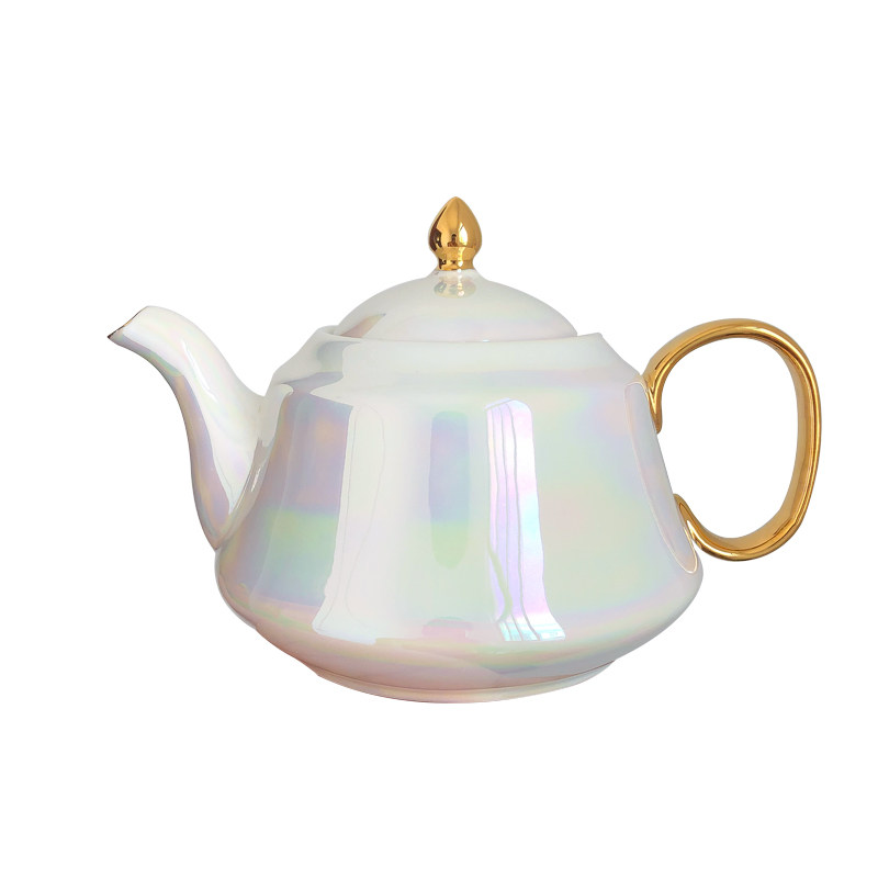 European small luxury ceramic kettle Pearlescent hot and cold water kettle set Coffee pot Coffee set Afternoon tea flower teapot