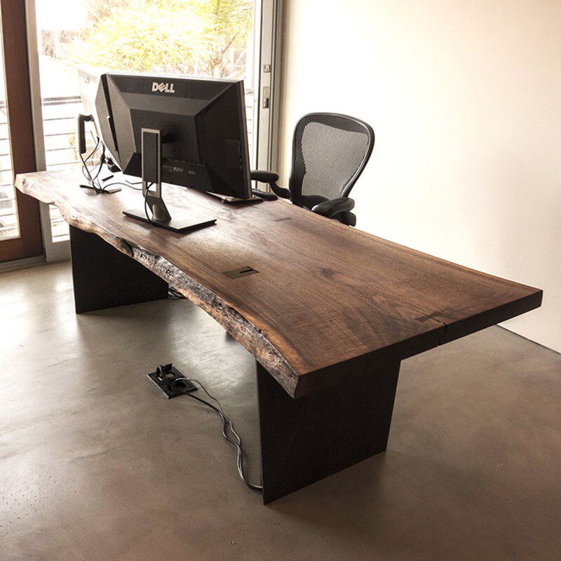 Solid Wood Large Board Table Iron Art Owner Desk Retro Minimalist Manager Table Big Bandae Log Boss Table President Table