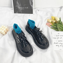 jk small leather shoes women Inn 2020 new autumn winter plus suede students 100 lap retro black flat bottom day series single shoes