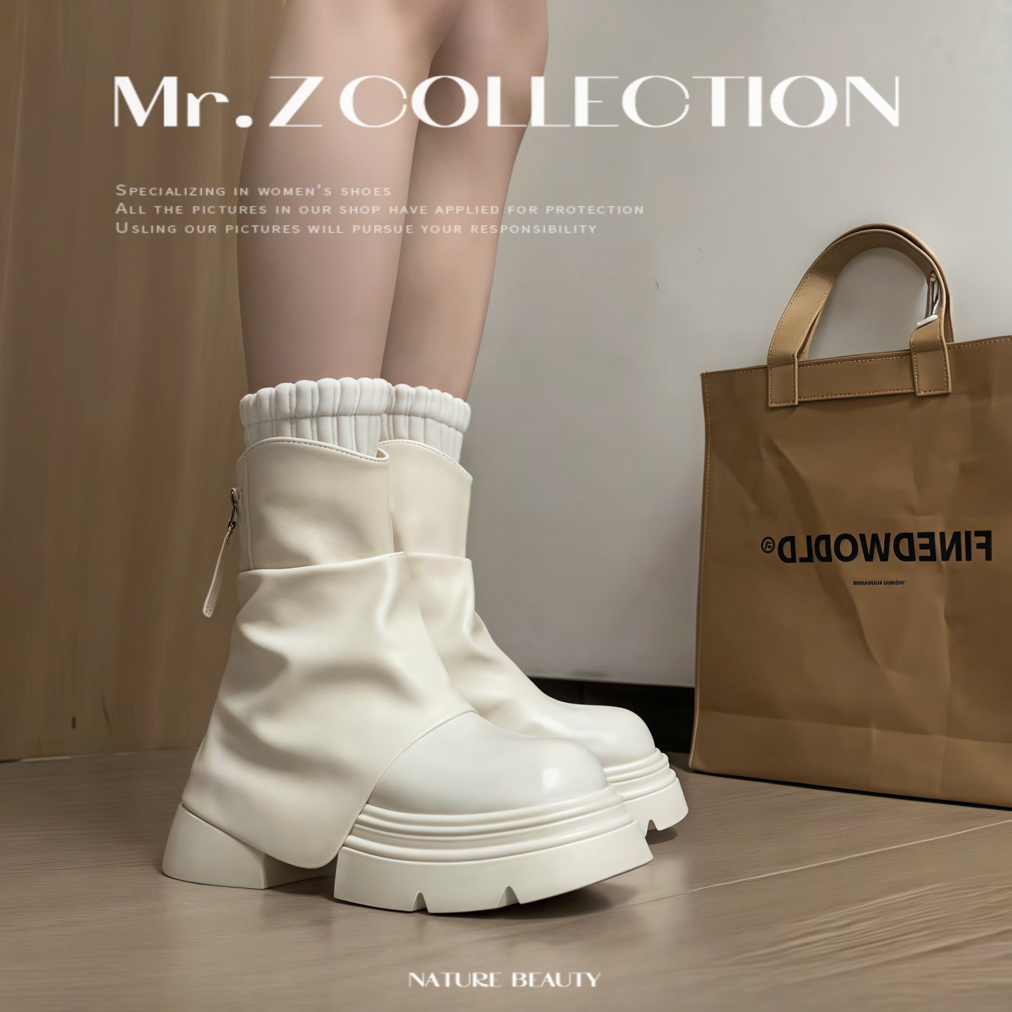 Взрывные белые женские ботинки; сезон весна-осень 2025; новый стиль с юбкой, укороченными брюками, ботинками, полусапожками на толстой подошве, ботинками на тонком ворсе.