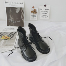 Eight holes Martin boots female spring autumn single boots 100 lap Inn wind retro short boots ins Chauchai gas locomotive black breathable