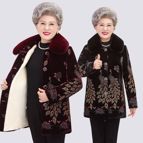 Демисезонная бархатная зимняя утепленная куртка для матери, для среднего возраста