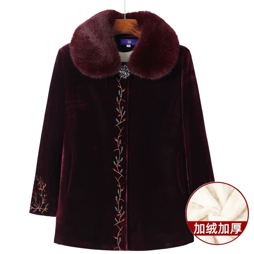 Утепленный пуховик, осенняя бархатная куртка для матери, для среднего возраста