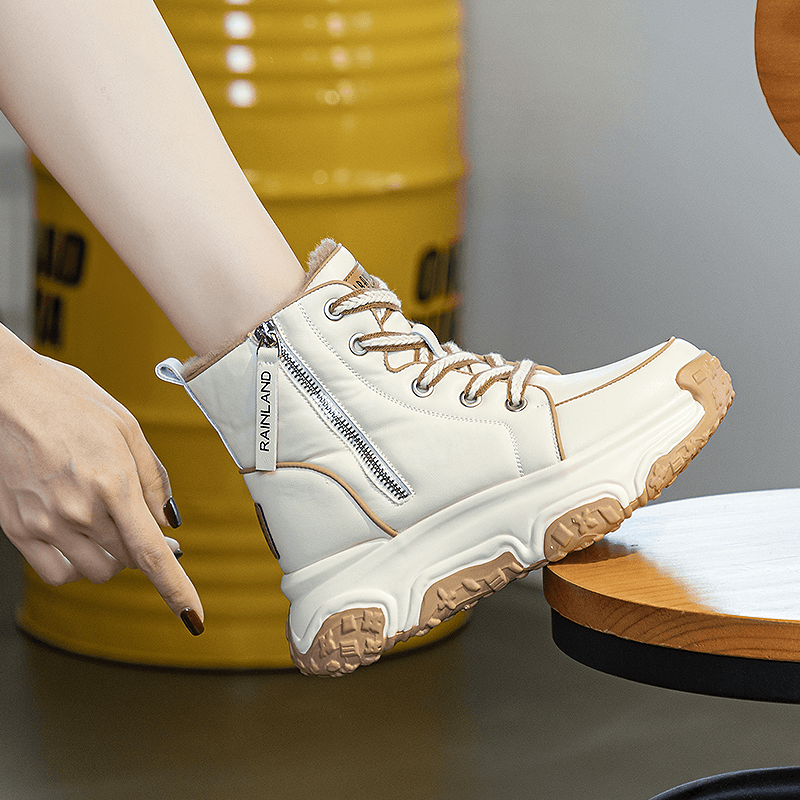 Rain and earth thick bottom heightening help small white shoes women 2023 autumn and winter new exploits genuine leather plus suede casual light old daddy's shoes-Taobao