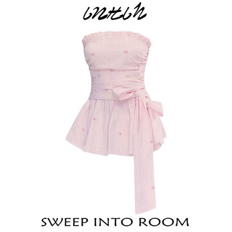 Purely Sexy and Sweet Girl's Lace Patchwork Bow-Tie Strapless Tank Top for Women, Summer Fashion, Stylish Outerwear Top Purely Sexy and Sweet Girl's Lace Patchwork Bow-Tie Strapless Tank Top for Women, Summer Fashion, Stylish Outerwear Top
