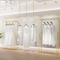 Clothing store display rack floor-standing double wrought iron gold display rack Xiuhe dress wedding dress shop hanging rack