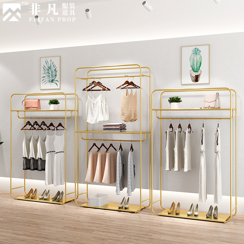 Clothing Store Shelves Women's Clothing Store Shelves Iron Art Minima Middle Island Display Rack Gold Double Floor Landing Hanger
