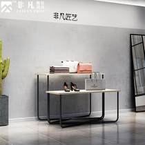 Extraordinary clothing store solid wood high and low table men's clothing store window shoe bag running water table floor-standing middle island display table