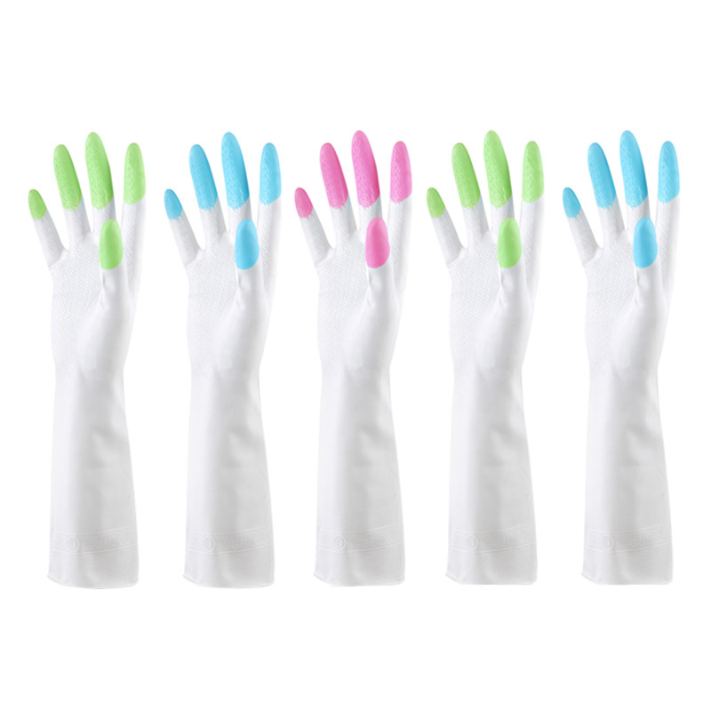 2 Double Durable Domestic Gloves Kitchen Dishwashing Gloves Clean Wash Clothes Rubber Rubber Sheet Waterproof Brushed Bowls Gloves